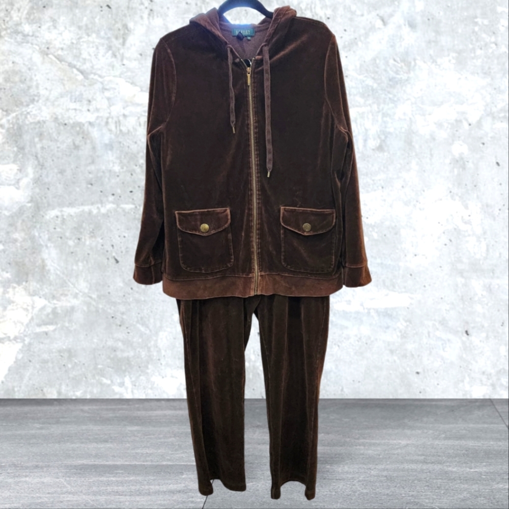 Vintage Lauren Ralph Lauren  brown velvet jacket pant set women's size 2X